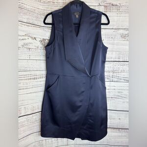 Ayr The Perch Dress Womens size 6 Navy Blue satin Wrap Mini Tailored Read V Neck